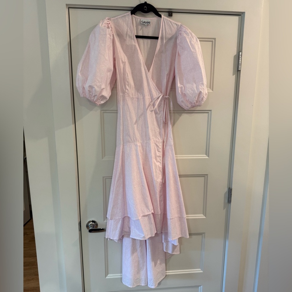 Ganni Light Pink V-Neck Dress